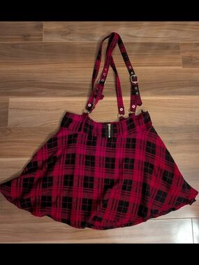 Heartless Red & Black Plaid Pinafore Suspender Mini Skirt - Size M